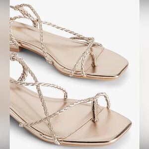 Metallic Gold Lace-Up Flat Sandals